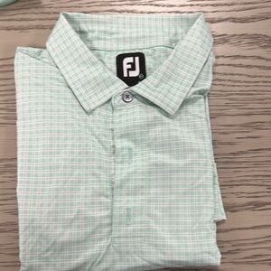 FootJoy Green Casual Button Down Shirt with Checkered Pattern